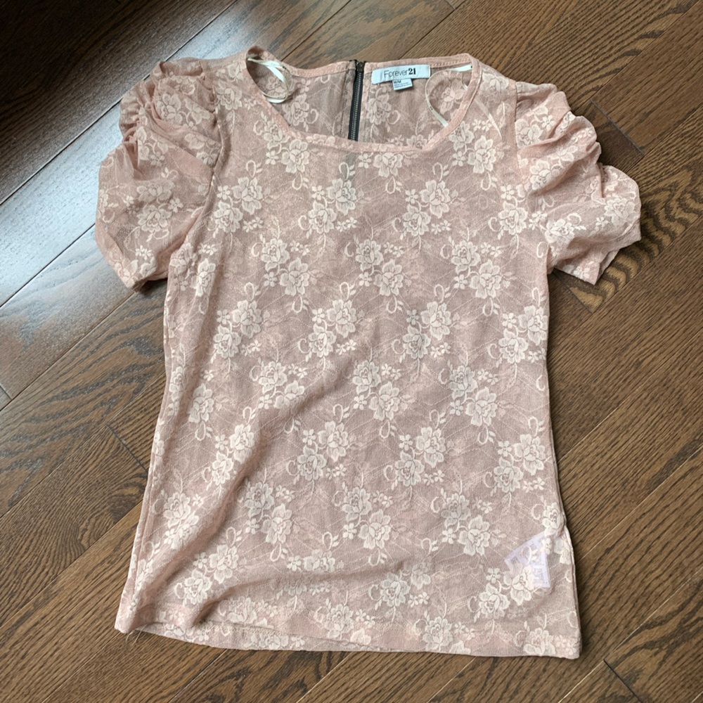 EUC Floral Lace Sheer Shirt Mauve